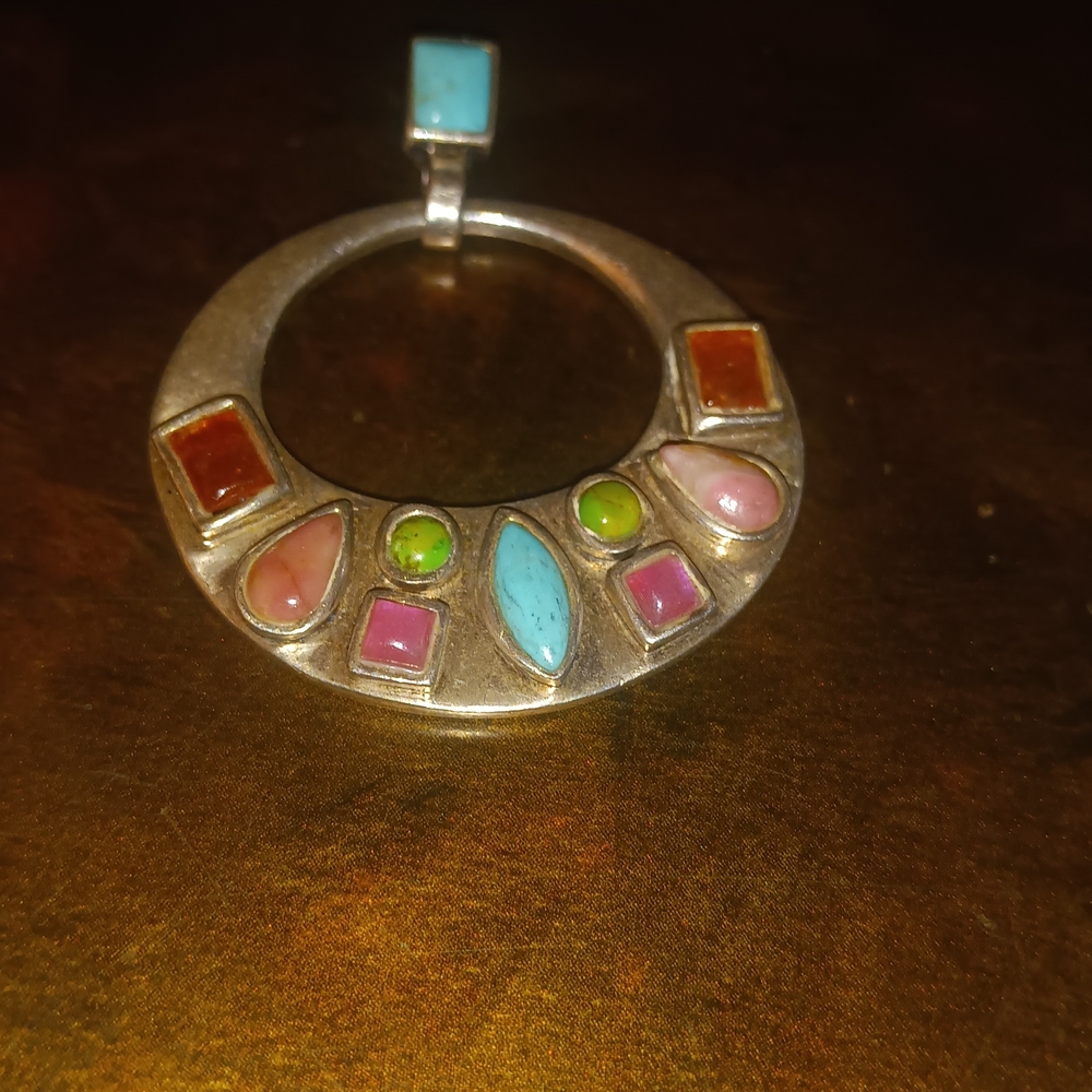 Multicolor Gemstone Silver Pendant - image 1